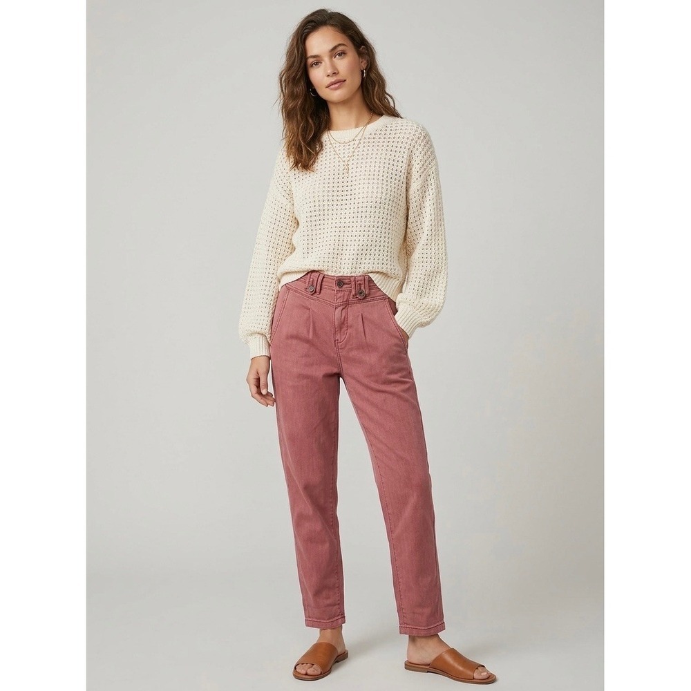 Anthropologie Tencel Cotton Pleated Utility Trousers Rose Pink Size 25